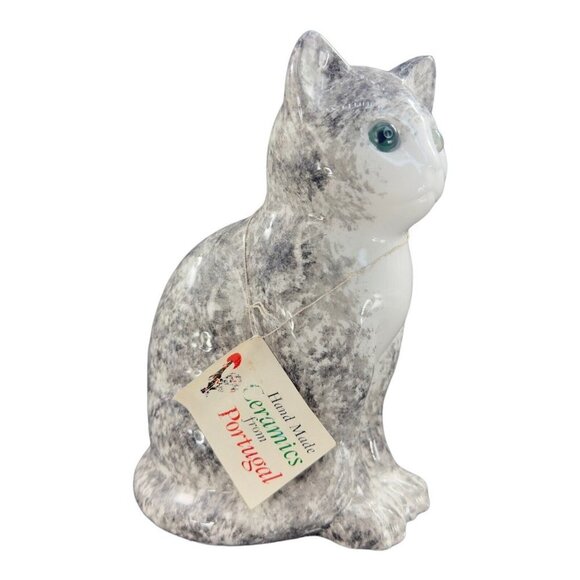 ELPA Alcobaca White Black Cat With Glass Green Eyes Made In Portugal W Sticker - Picture 12 of 13